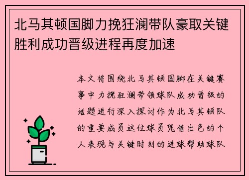 北马其顿国脚力挽狂澜带队豪取关键胜利成功晋级进程再度加速
