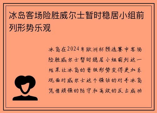 冰岛客场险胜威尔士暂时稳居小组前列形势乐观